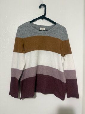 Striped Crewneck Sweater in Gray, Camel & Plum Pinque